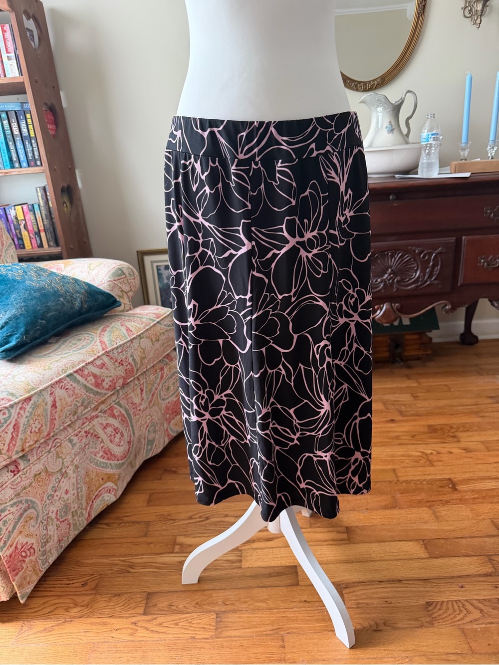 Women's Black Skirt with Pink Floral Print